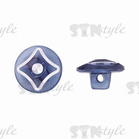 Пуговица пластиковая на ножке, круглая, темно-синяя прозрачная с белой стразой в центре, 20L фото 1