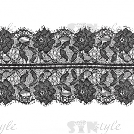 Кружево "Французское", ширина 200 мм, цвет черный, длина 3 метра фото 1