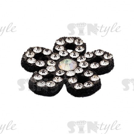 Аппликация "Цветочек" из страз, на фетровой основе, размер 22 мм, цвет черный+белые и радужные стразы фото 2