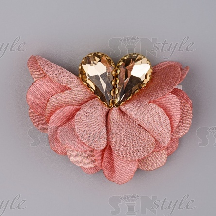 Цветочки декоративные со стразами, цвет грязно-розовый, размер 40х25 мм фото 1