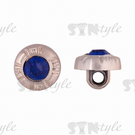 Пуговица пластиковая на ножке, круглая, золотая с синей стразой в центре, 20L фото 1