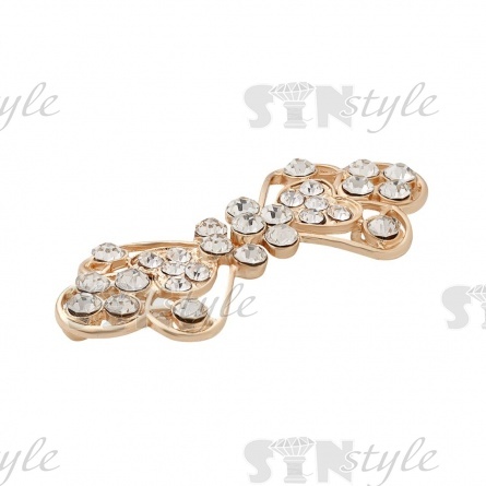 Застежка металлическая со стразами, цвет золото+белые стразы, размер 55х24 мм фото 2