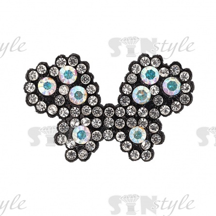 Аппликация "Бабочка" из страз на фетровой основе,  размер 35 мм х 23 мм, цвет черный + радужные стразы фото 1