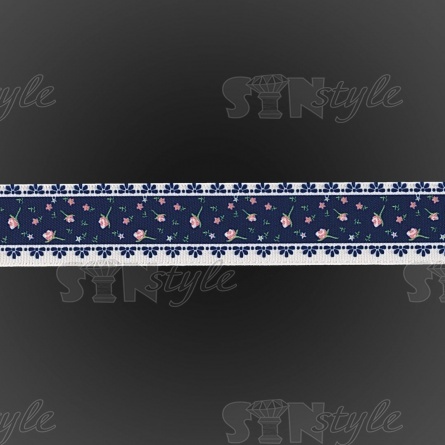 Декоративная атласная лента с цветочным принтом, цвет темно-синий, ширина 25 мм, намотка 20 ярдов фото 3