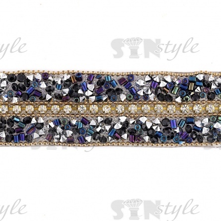 Лента декоративная с бисером и стразами на термоклеевой основе, ширина 25 мм, намотка 5 Y  фото 1