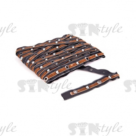 Декоративная тесьма с люверсами и клепками, цвет черный+коричневый, ширина 25 мм, намотка 15 ярдов фото 3