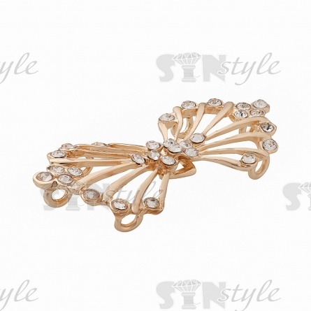 Застежка металлическая со стразами, цвет золото+белые стразы, размер 53х25 мм фото 2