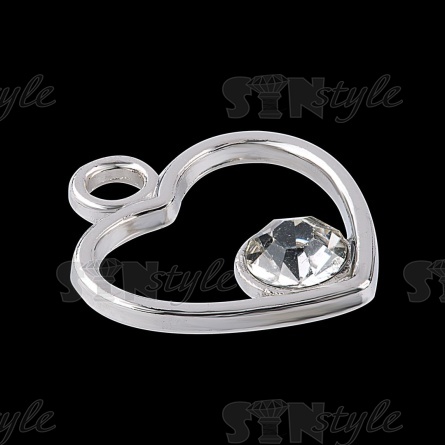 Подвеска металлическая "Сердечко", цвет серебро+белый страз, размер 15 мм х 17 мм фото 3