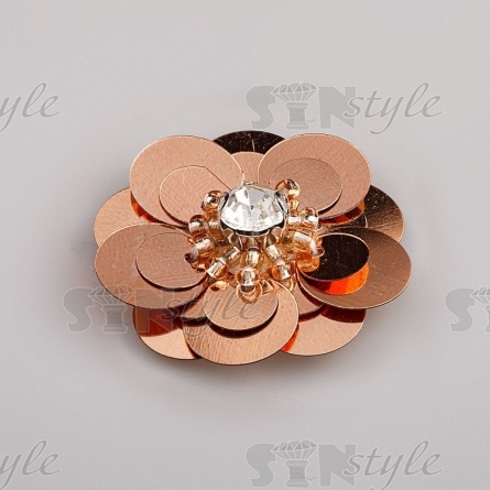 Аппликация с элементами из бисера и страз, цвет золотой, диаметр 30 мм фото 2