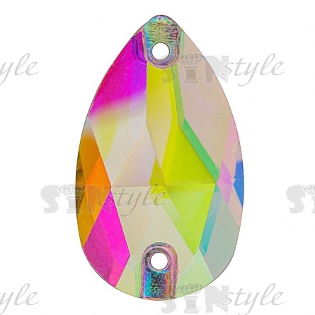 Стразы пришивные стеклянные Капля, цвет радужный (голография), размер 13 мм х 22 мм фото 1