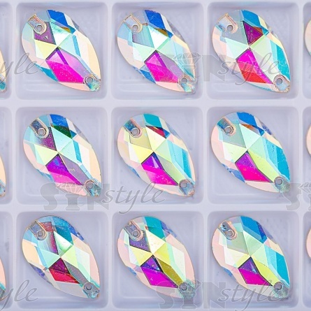 Стразы пришивные стеклянные Капля, цвет радужный (голография), размер 13 мм х 22 мм фото 2