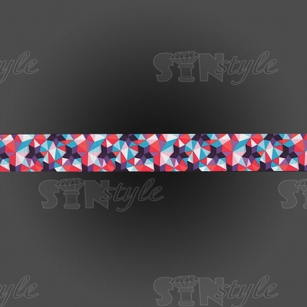 Лента репсовая, с геометрическим принтом, ширина 25 мм, цвет фиолетовый+микс, намотка 20 ярдов фото 2