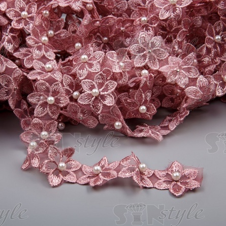 Цветочки из капроновой ленты, размер 30 мм, намотка 20 ярдов, цвет грязно-розовый  фото 1