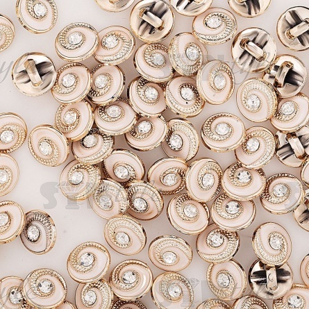 Пуговица пластиковая на ножке, размер 20L, золотая основа с белой эмалью и белой стразой фото 3