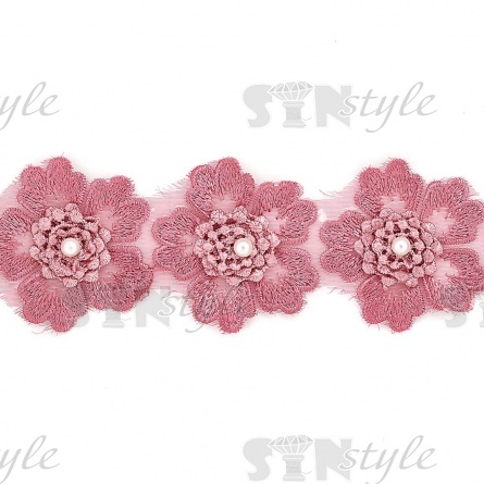 Цветочки из капроновой ленты, размер 55 мм, цвет грязно-розовый, намотка 20 ярдов, 17 шт/ярд фото 3