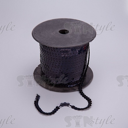 Пайетки на нитке, d=6 мм, цвет черный радужный, намотка 100 ярдов фото 2