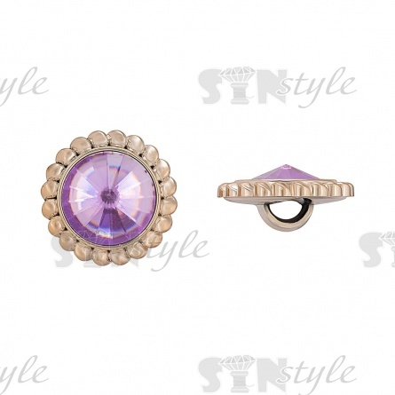 Пуговица пластиковая на ножке круглая, размер 34L, цвет золотой+сиреневый фото 1