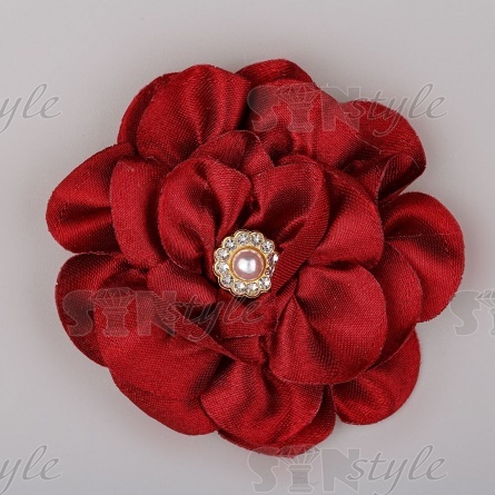 Цветочки декоративные со стразами и бусиной, цвет бордовый, диаметр 65 мм фото 1