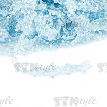 Цветочки из капроновой ленты, размер 30 мм, намотка 20 ярдов.цвет голубой (№15)  фото 1