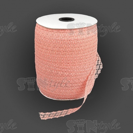 Кружево на сетке с цветочным рисунком, цвет персиковый (№1), ширина 25 мм, намотка 300 ярдов фото 1