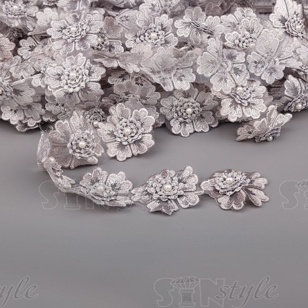 Цветочки из капроновой ленты, размер 55 мм, цвет серый, намотка 20 ярдов, 17 шт/ярд фото 1