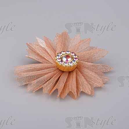 Цветочки декоративные из капрона со стразами, цвет капучино, диаметр 45 мм,  фото 2