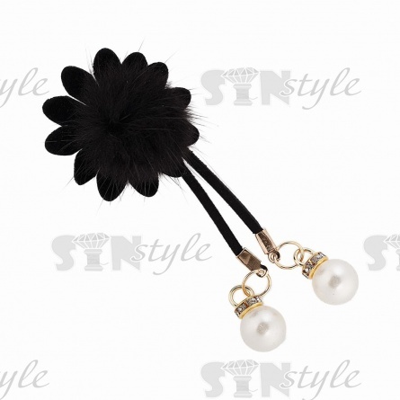 Аппликация 3D "Цветочек" с мехом, цвет черный, размер 40х85 мм фото 1