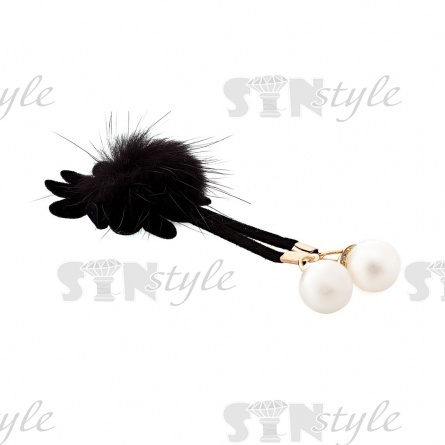 Аппликация 3D "Цветочек" с мехом, цвет черный, размер 40х85 мм фото 2