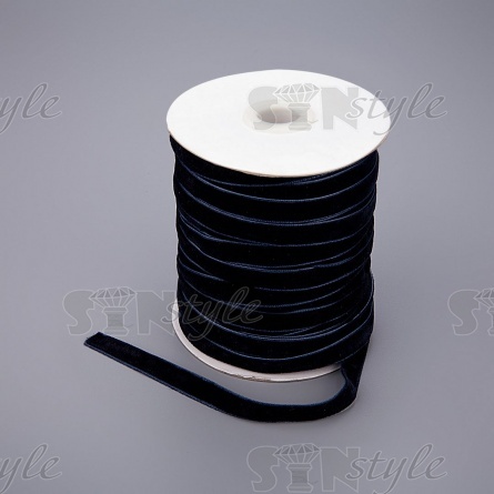 Лента бархатная, ширина 10 мм, цвет темно-синий, намотка 50 ярдов фото 3