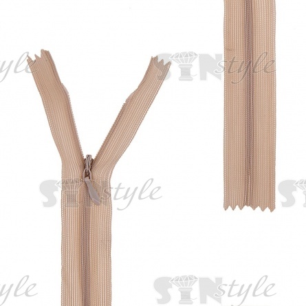 Молния спираль, тип 3, потайная, неразъемная, основа капрон, длина 20 см, цвет 307 (бежевый), бегунок цвета основы фото 1