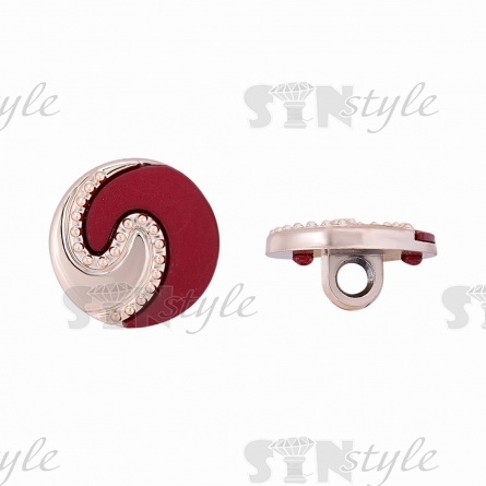 Пуговица пластиковая на ножке, круглая, золотая основа с бордовой вставкой, 28L фото 1