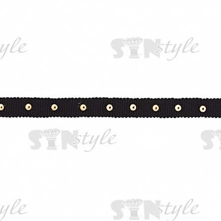 Декоративная тесьма отделочная с металлическими заклепками, цвет черный, ширина 15 мм, намотка 10 ярдов фото 2