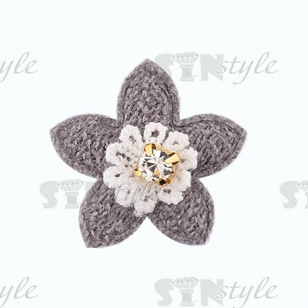 Аппликация 3D "Цветочек" со стразой, цвет серый/страза белая, размер 27 мм фото 1