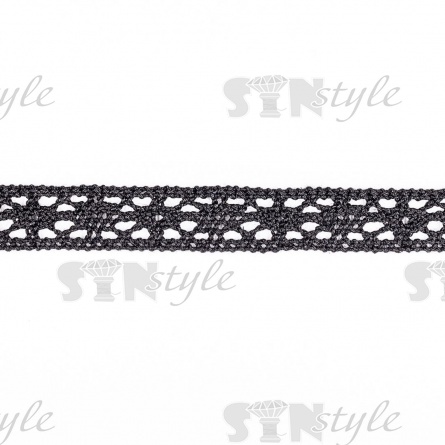 Кружево вязаное плетеное, ширина 13 мм, цвет черный, намотка 15 ярдов фото 2