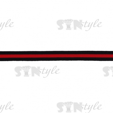 Тесьма трикотажная (лампасная), ширина 15 мм, цвет черный/красный, намотка 55 ярдов  фото 2