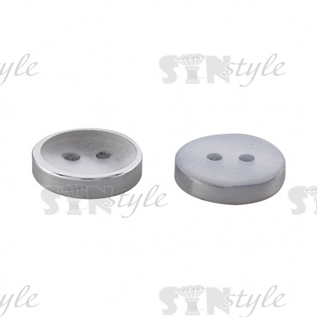 Пуговица пластиковая на два прокола, белая перламутровая с ободком цвет никель, 24L  фото 2