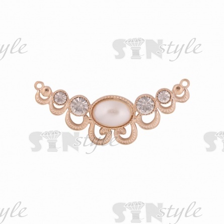 Декоративное украшение пришивное металлическое, цвет золото+белые стразы, размер 70х30 мм фото 1