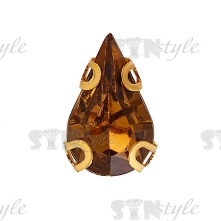 Стразы пришивные акриловые в цапах, форма капля, цвет золото+коричневый, размер 6х10мм, 200 шт/уп фото 1