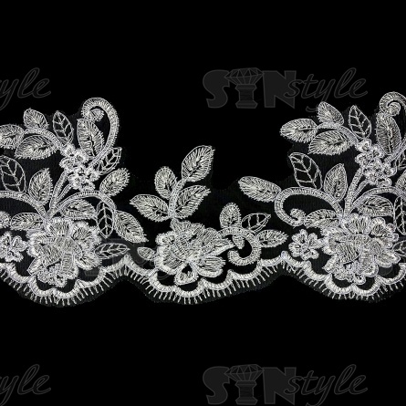 Кружево гипюр, тонкое изящное кружево с цветочным узором, ширина 155 мм, намотка 10 ярдов, цвет кипенно-белый фото 2