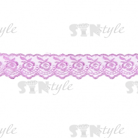 Кружево декоративное, нежная вышивка на тонкой капроновой основе, ширина 40 мм, цвет св. сиреневый (45), намотка 10 ярдов фото 2