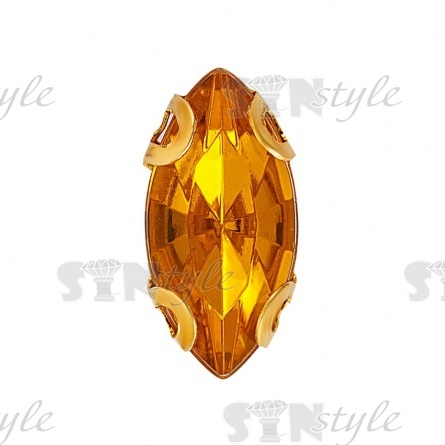 Стразы пришивные акриловые в цапах, форма лодочка, цвет золото+медовый, размер 5х10 мм, 200 шт/уп фото 1