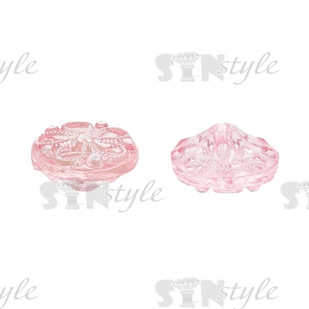 Пуговица пластиковая на полуножке, размер 20L, форма круглая, на шляпке орнамент в виде цветка, цвет розовый прозрачный фото 2