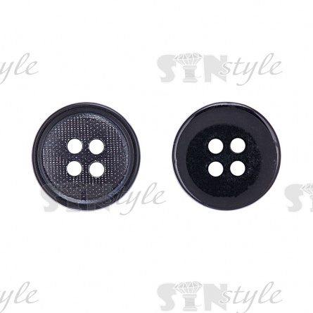 Пуговица пластиковая на четыре прокола, размер 24L, цвет черный фото 1