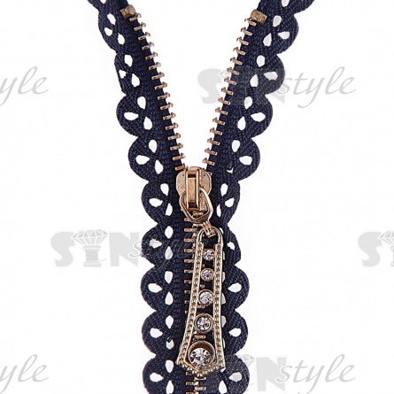 Молния металлическая, тип 3, разъемная, длина 60 см, цвет 330 (темно-синий), звенья золотистые, бегунок золотистого цвета со стразами фото 2