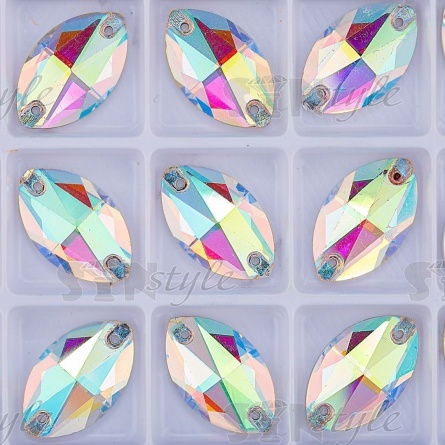 Стразы пришивные стеклянные "лодочка", цвет радужный (голография), размер 13 мм х 22 мм фото 2