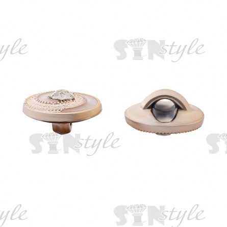 Пуговица пластиковая на ножке, размер 20L, золотая основа с белой эмалью и белой стразой фото 2