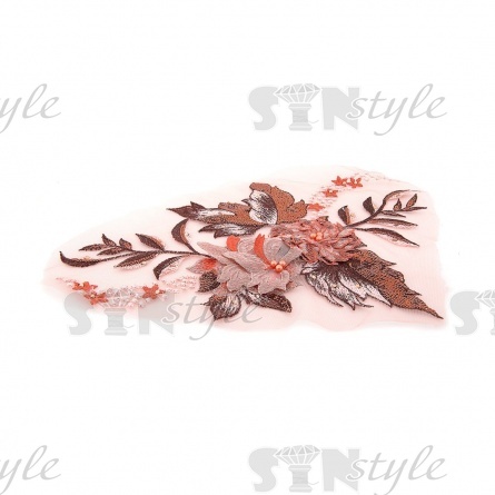 Аппликация кружевная пришивная на сетке с объёмными цветами, бусинами, пайетками и стразами, размер 230х310 мм фото 2