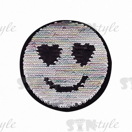 Термоаппликация-перевертыш из двухсторонних пайеток "Смайлик", размер 120 мм фото 2