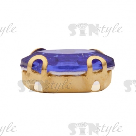 Стразы пришивные акриловые в цапах, форма лодочка, цвет золото+синий, размер 5х10 мм, 200 шт/уп фото 2