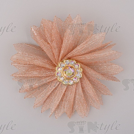 Цветочки декоративные из капрона со стразами, цвет капучино, диаметр 45 мм,  фото 1